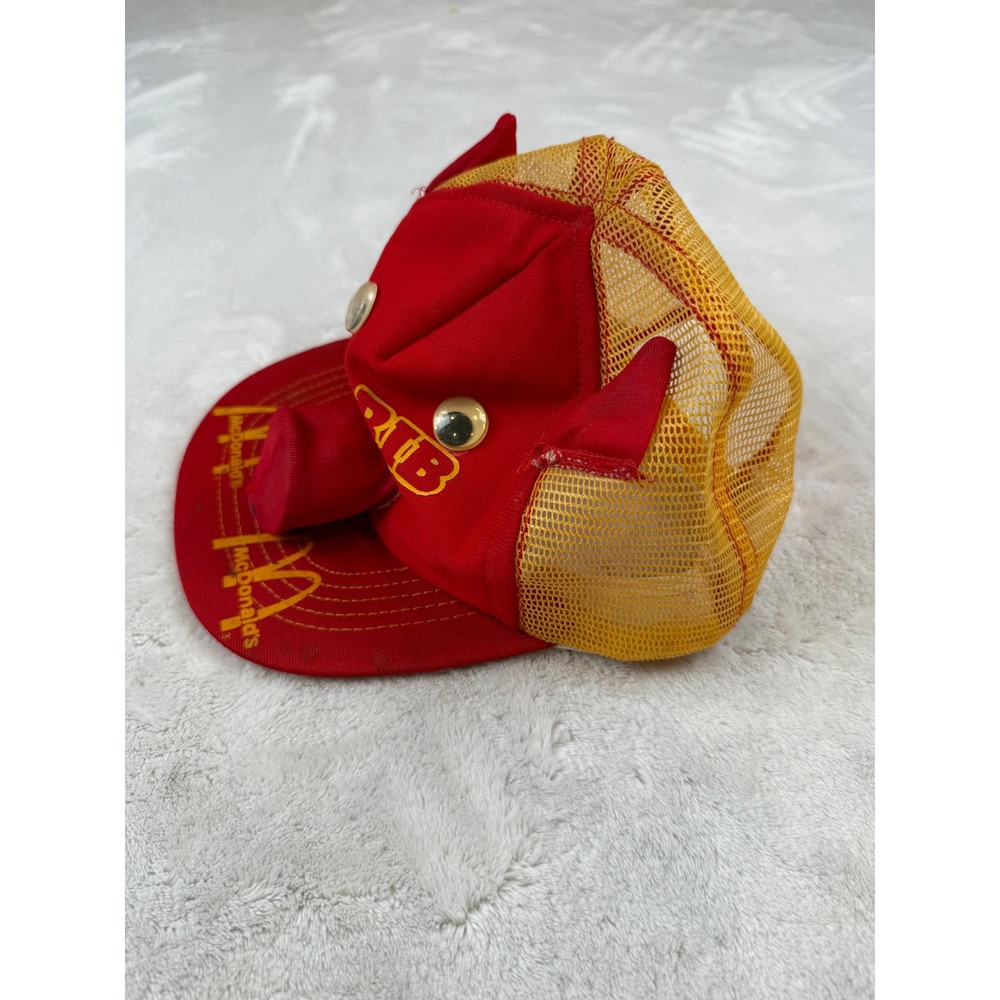 1981 McDonalds McRib Pig Face Trucker Hat Vintage Retro Yellow Mesh Red Rare - Picture 2 of 5